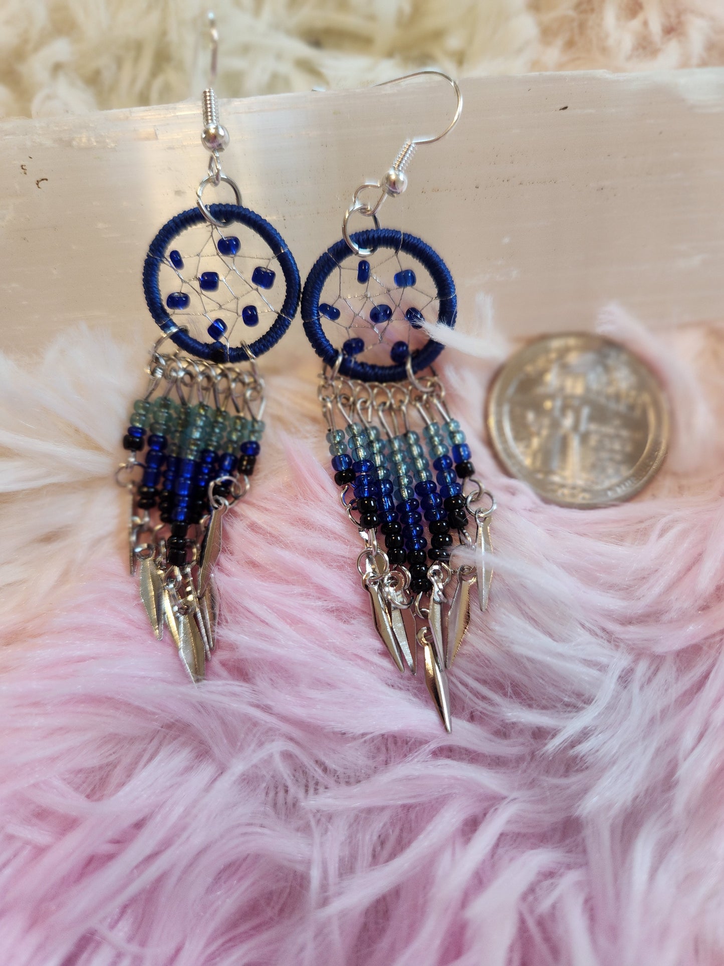 Blue beaded dream catcher earrings