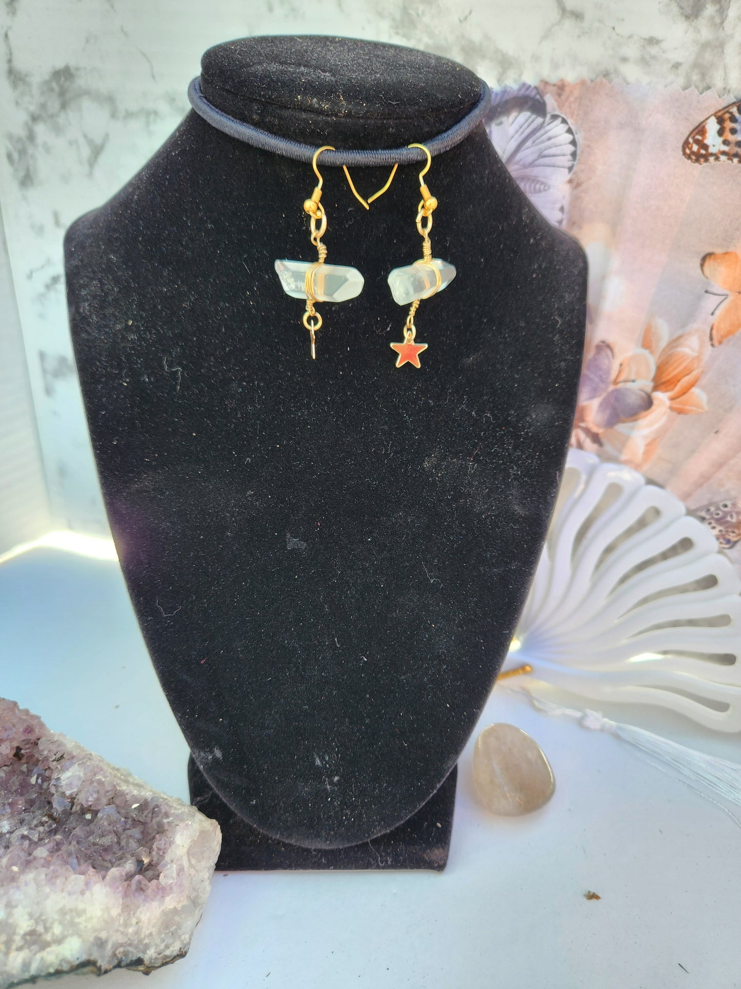 Clear quartz with star earrings