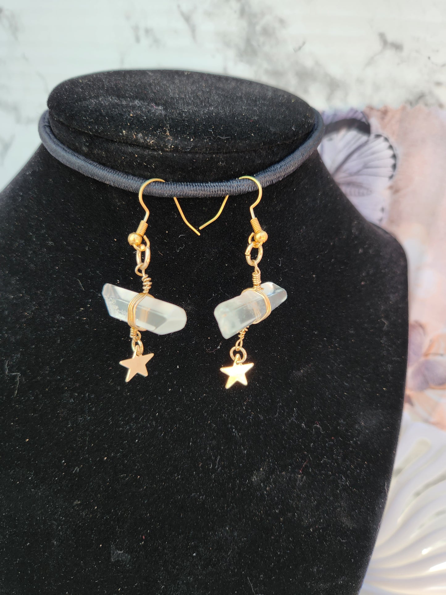 Clear quartz with star earrings
