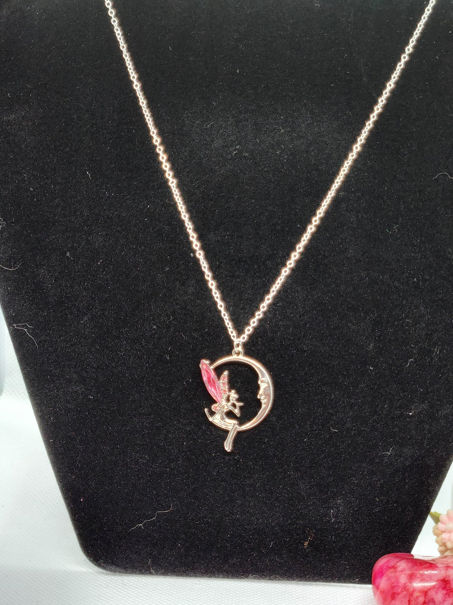 Pink moon fairy necklace