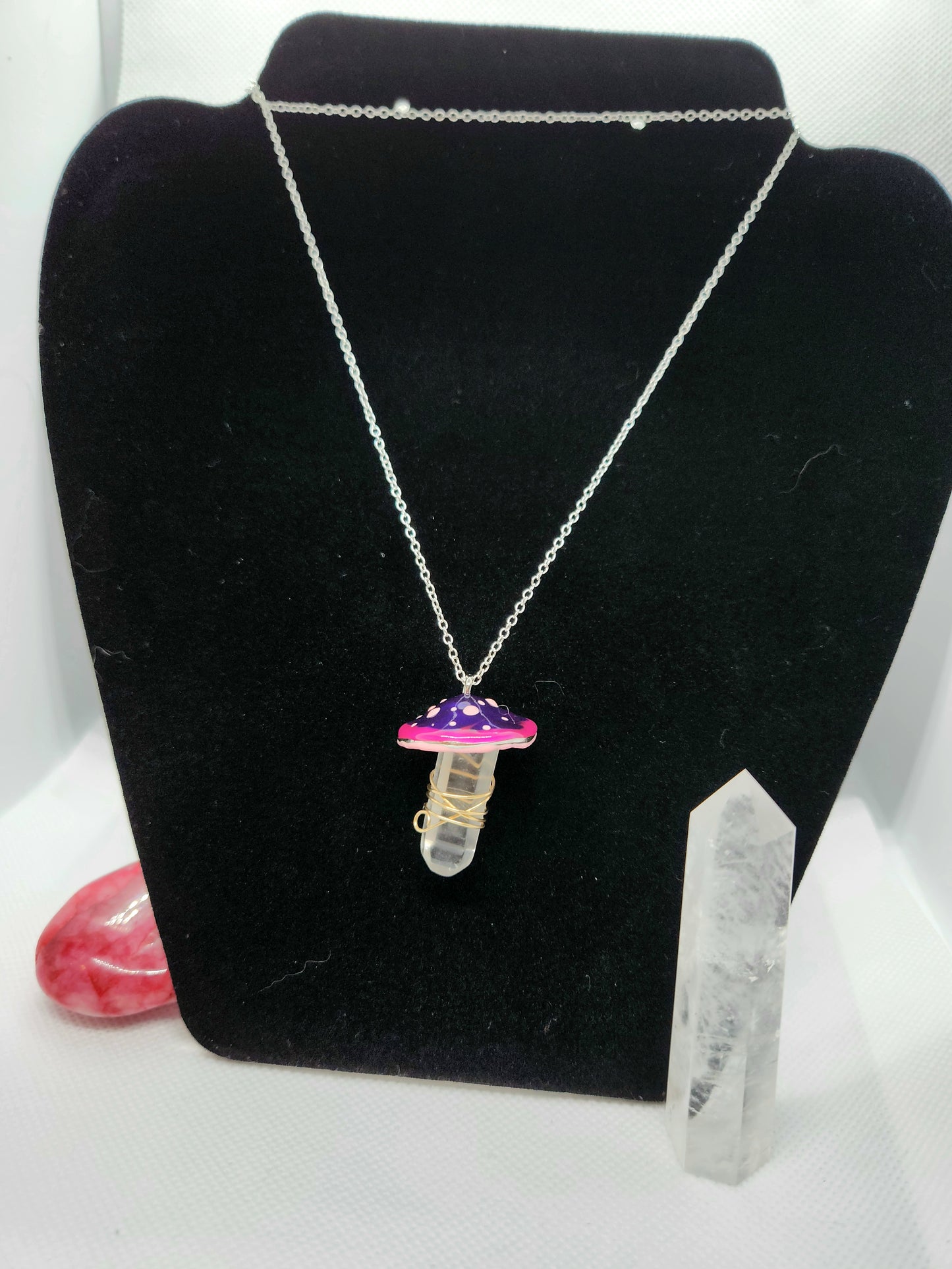 Quartz wrapped mushroom necklace