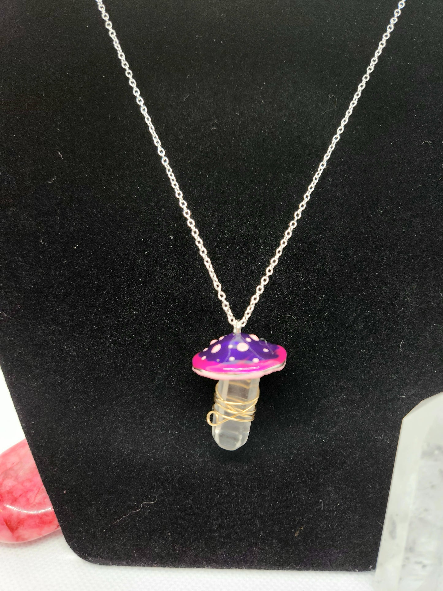 Quartz wrapped mushroom necklace