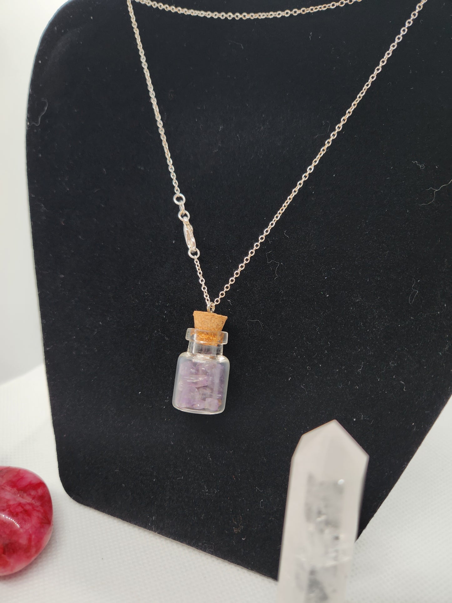 Amethyst bottle charm necklace
