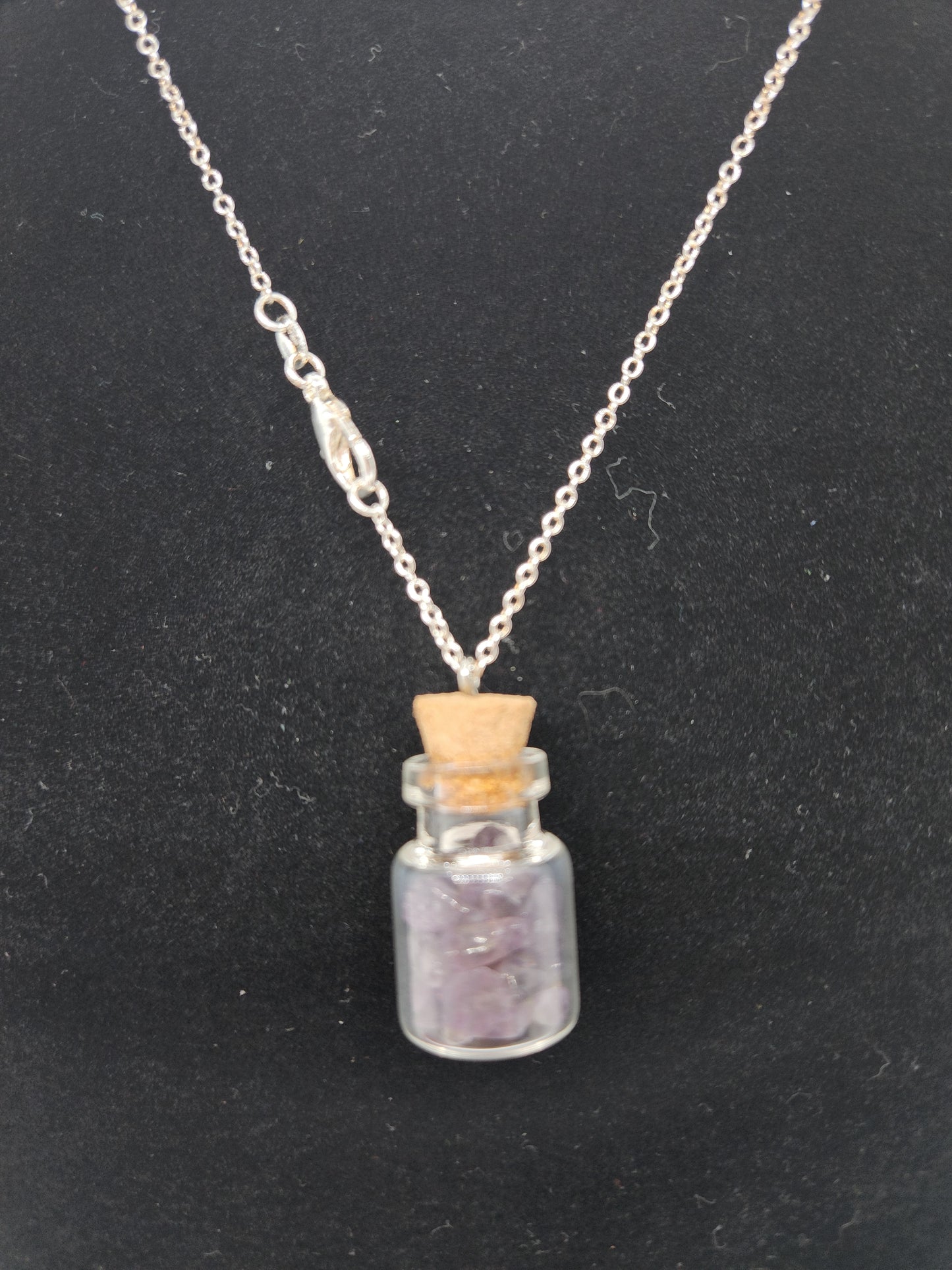 Amethyst bottle charm necklace