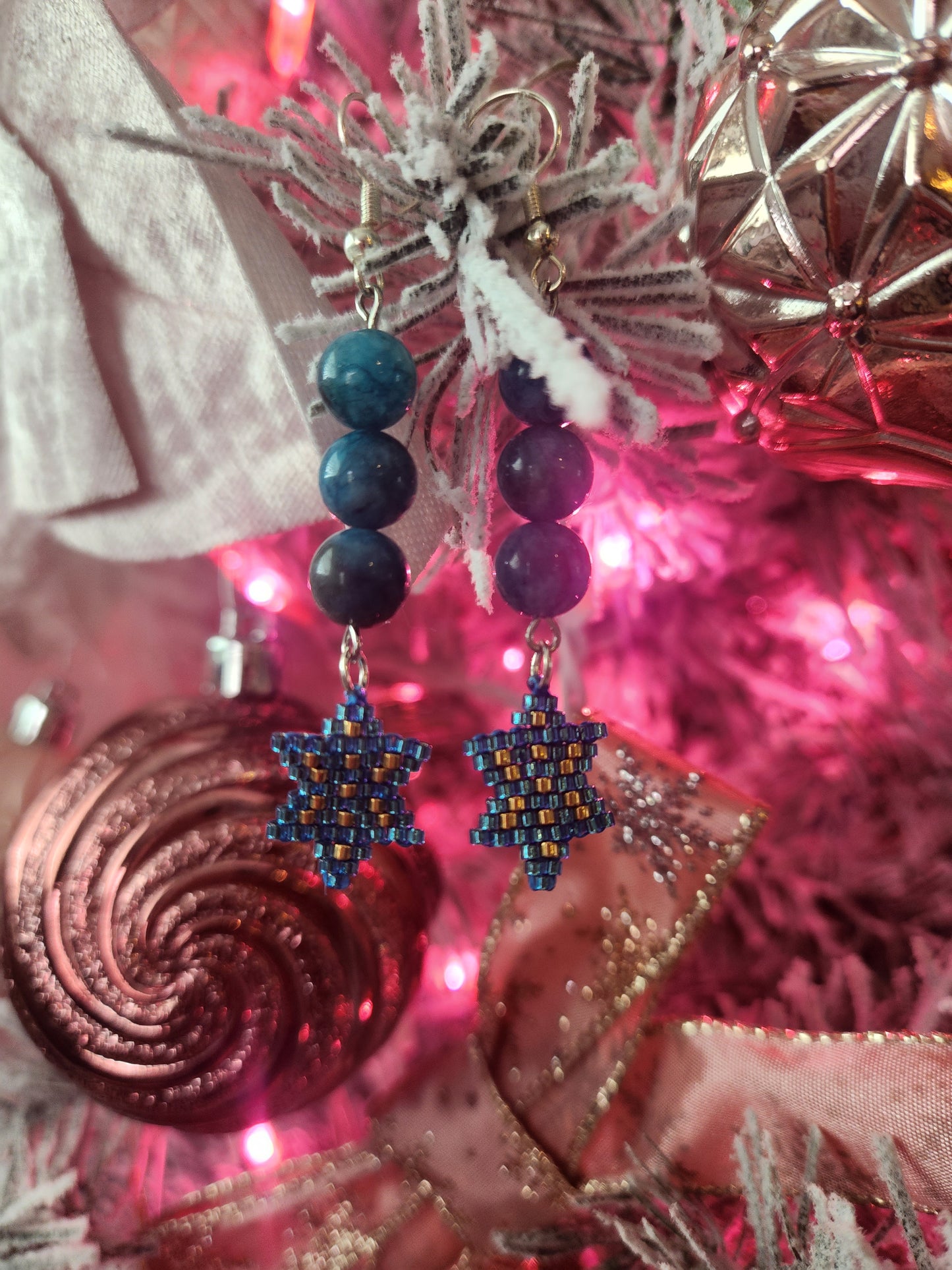 Christmas star blue kyanyte bead stone earrings