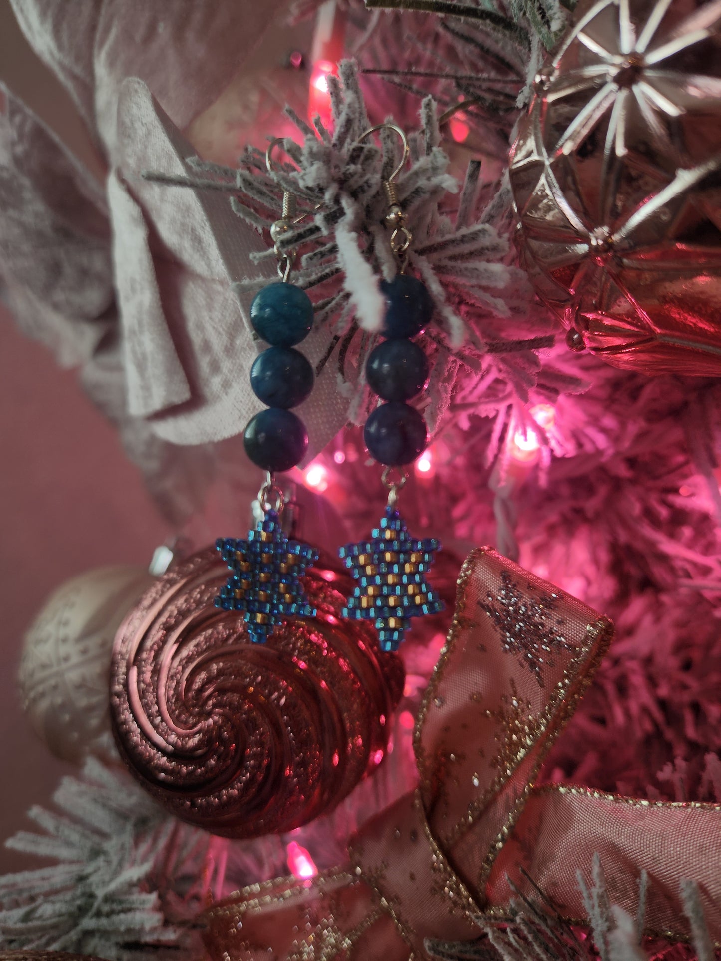 Christmas star blue kyanyte bead stone earrings