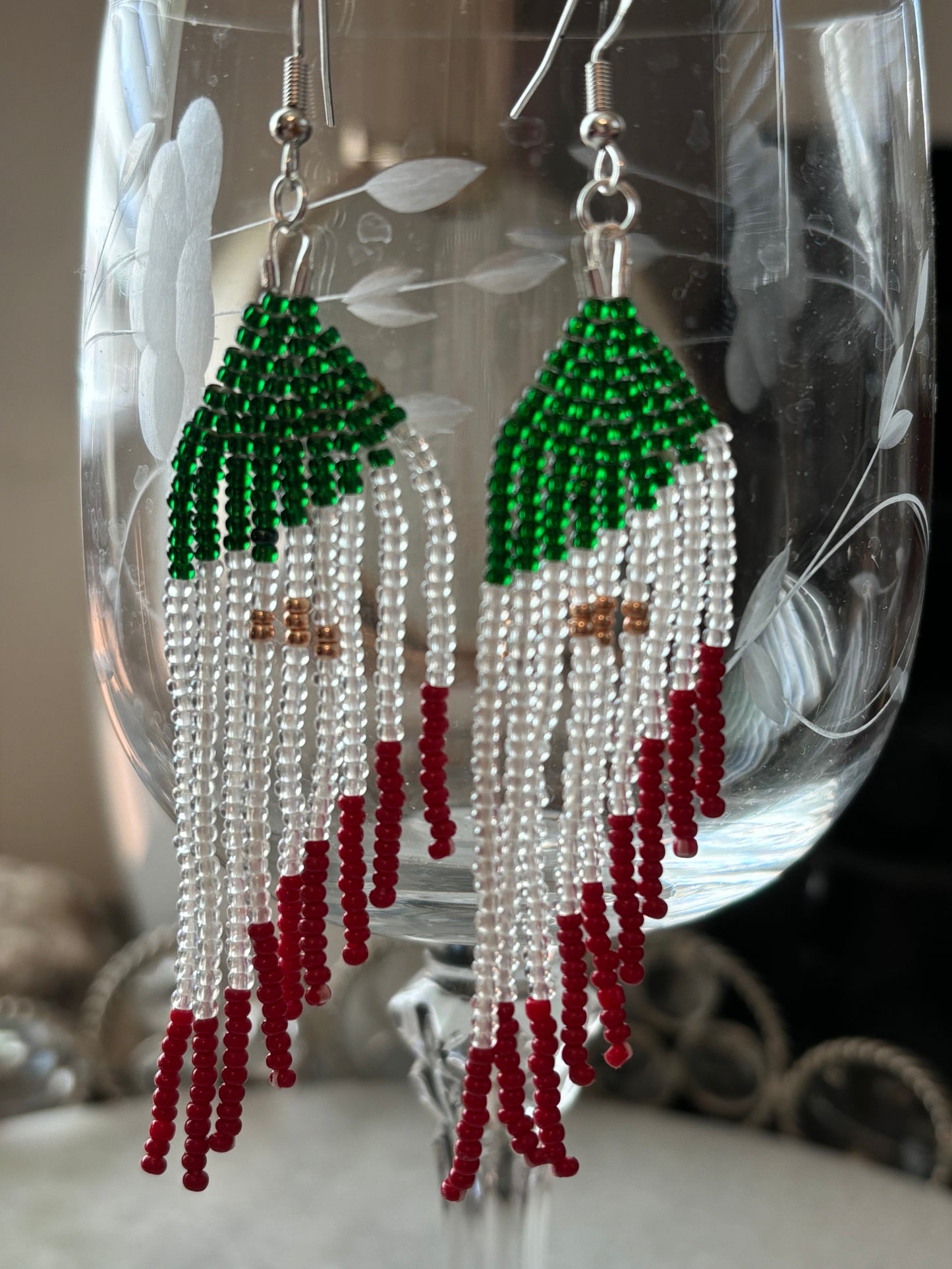 Mexican flag fringe earrings