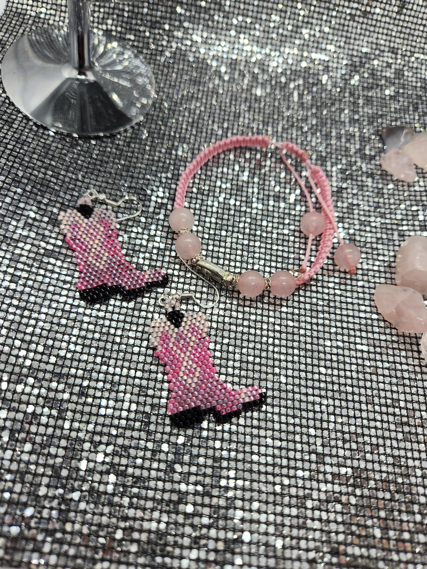 Pink beaded boots earrings