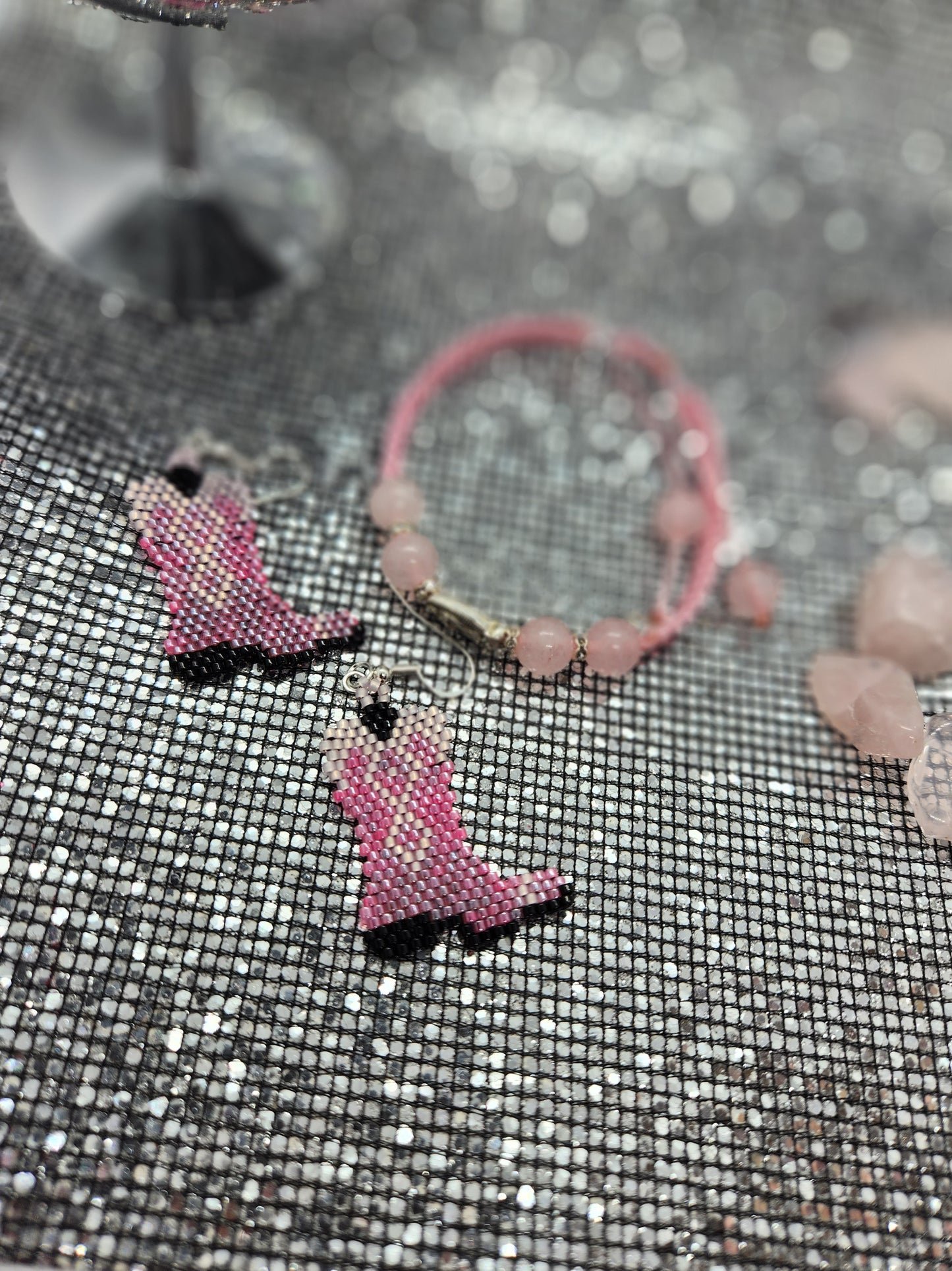 Pink beaded boots earrings