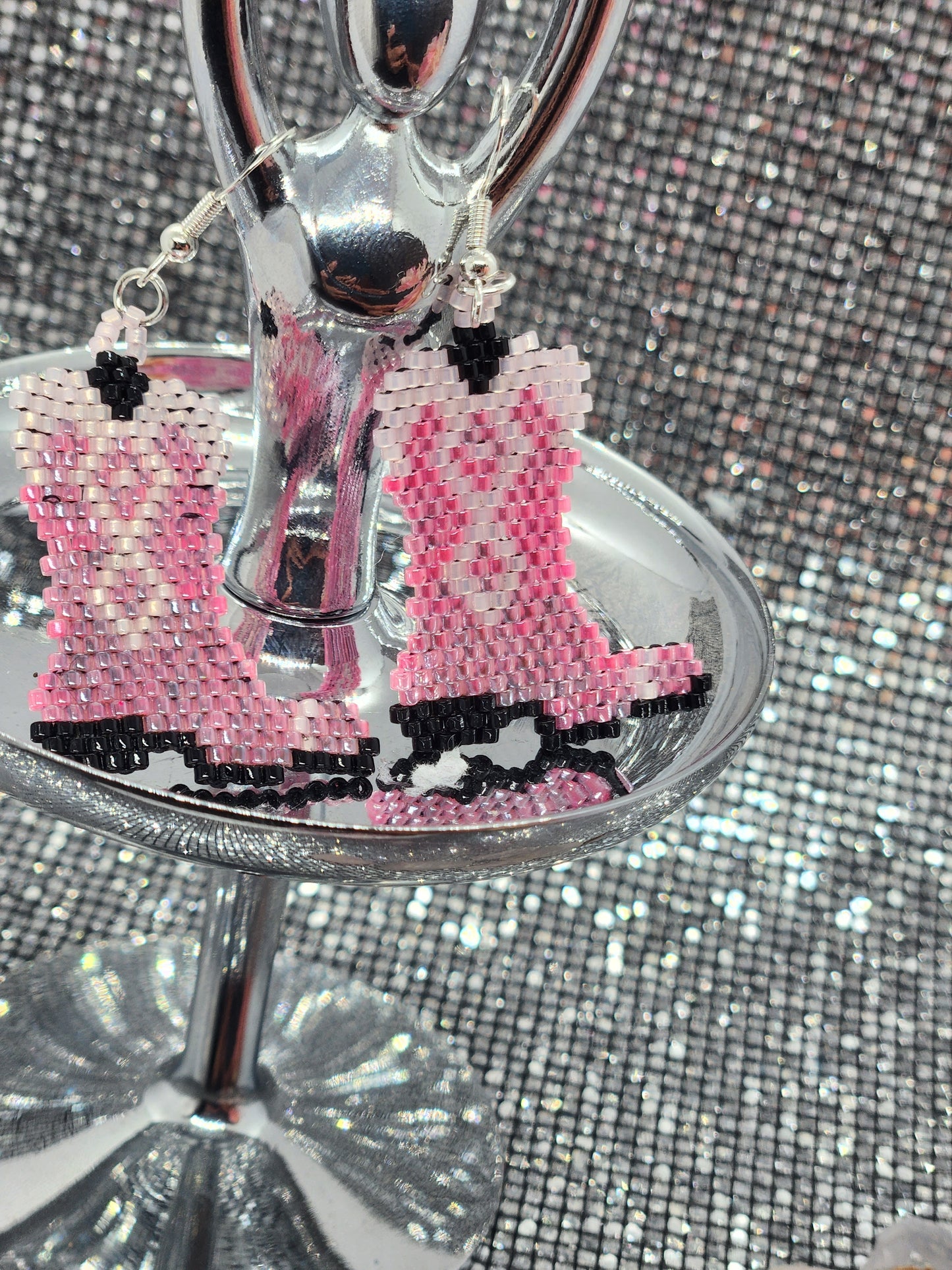 Pink beaded boots earrings