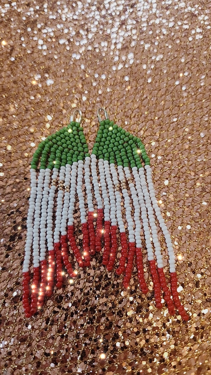 Mexican flag beaded fringe earrings