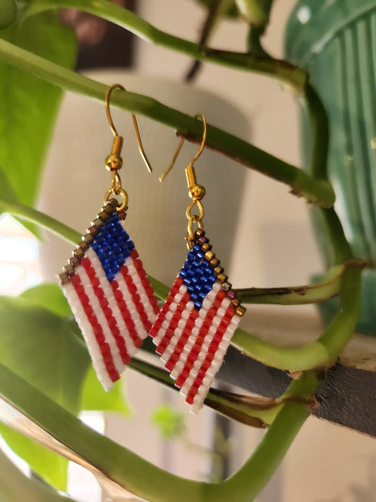 4th of July American flag hand woven earrings