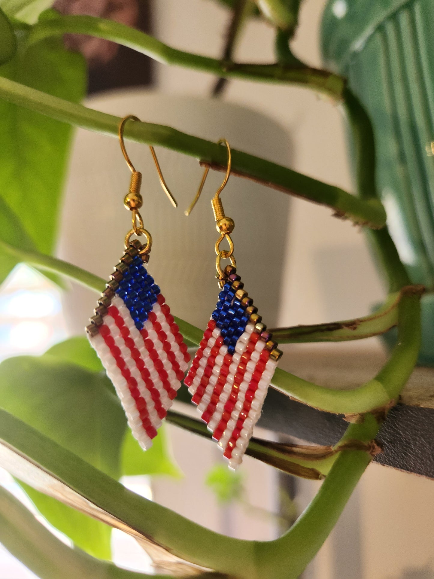 4th of July American flag hand woven earrings