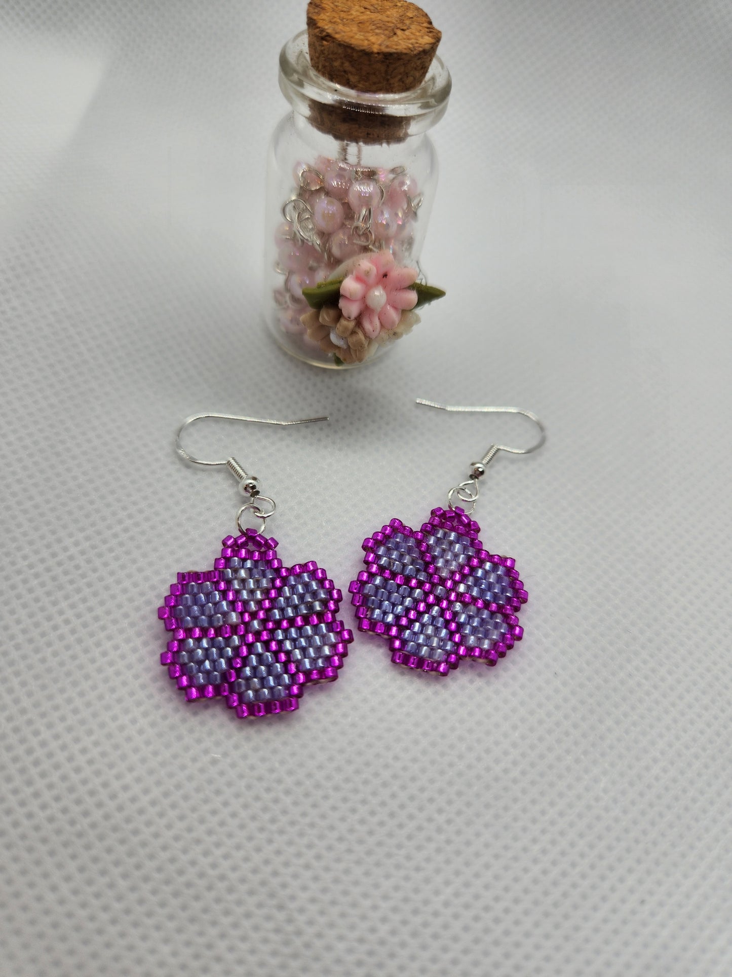 Purple flower beaded earrings