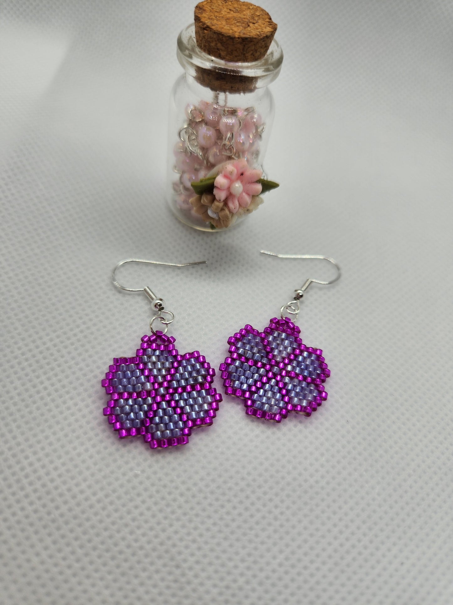 Purple flower beaded earrings
