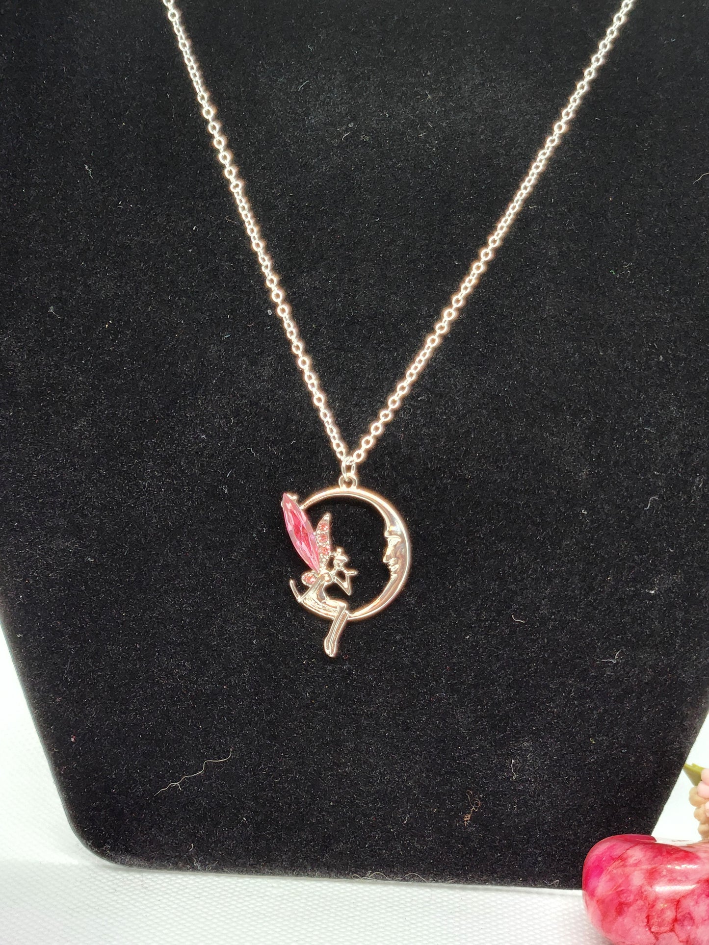 Pink moon fairy necklace