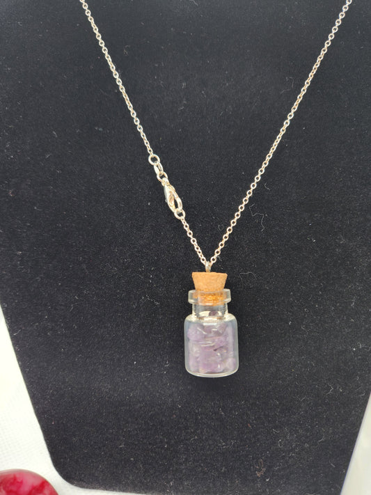 Amethyst bottle charm necklace
