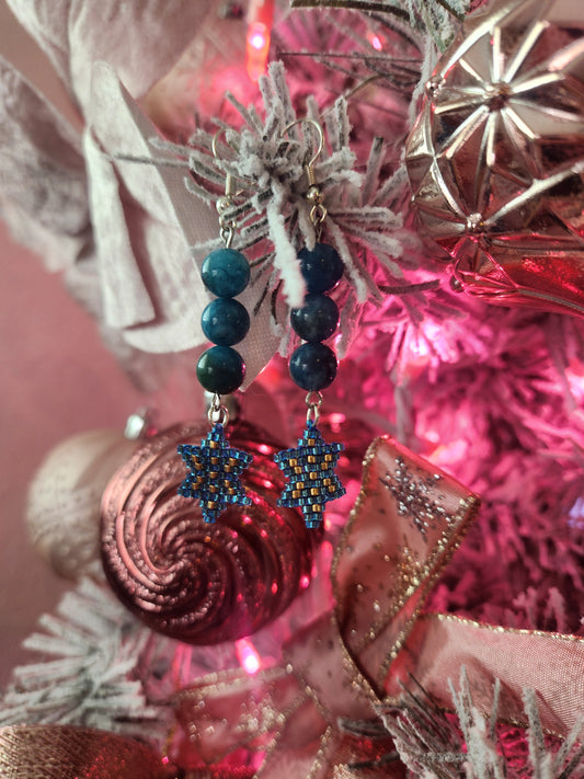 Christmas star blue kyanyte bead stone earrings