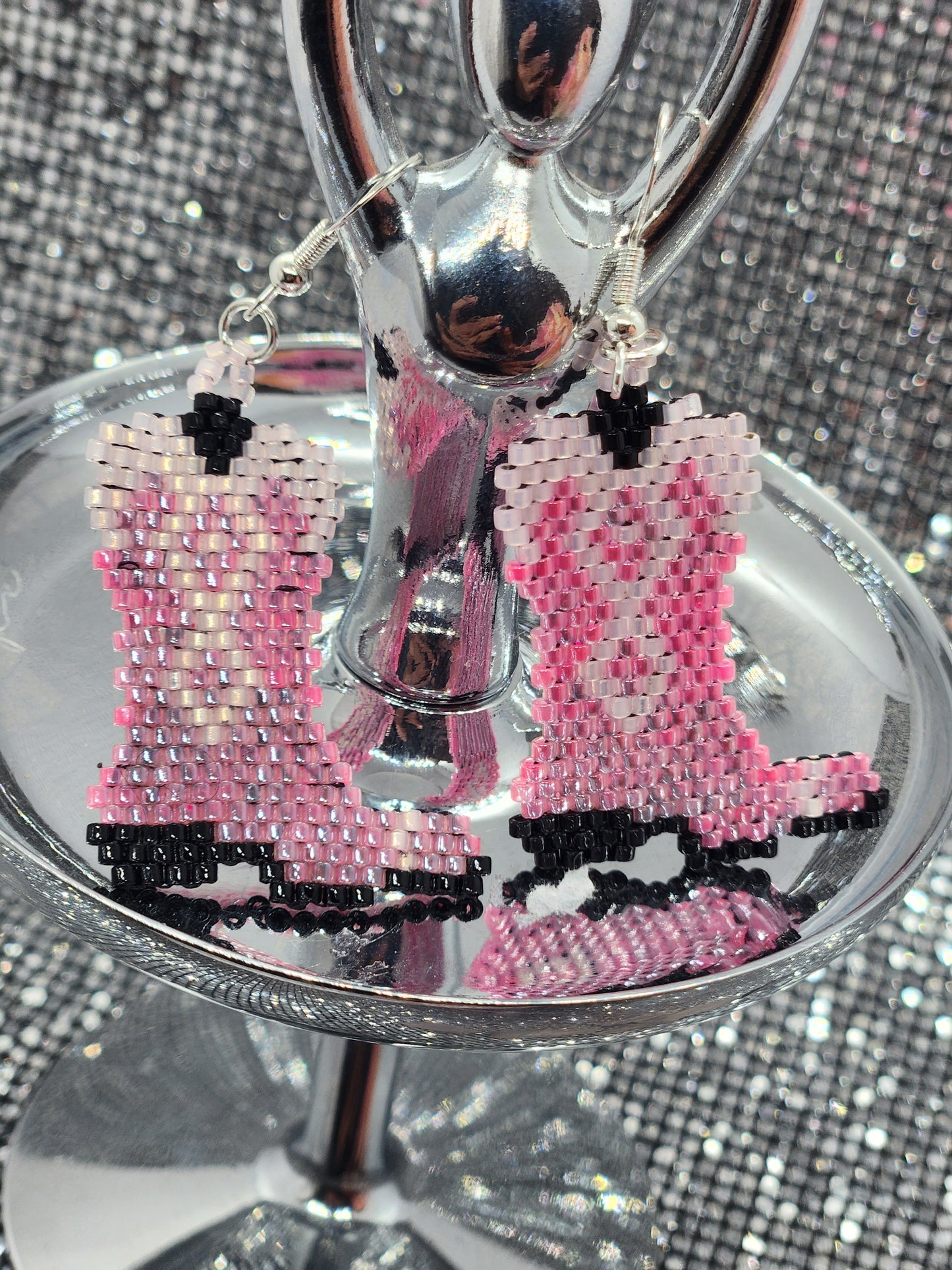 Pink beaded boots earrings