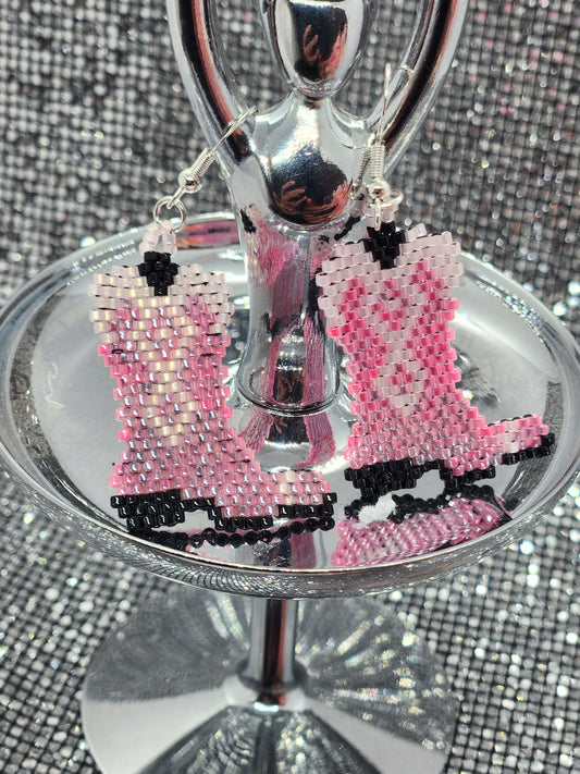 Pink beaded boots earrings